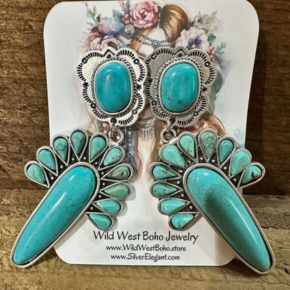 Navajo Turquoise Post Earrings, Big Bold Style, Boho Southwestern Stud Earring, - Picture 2 of 8
